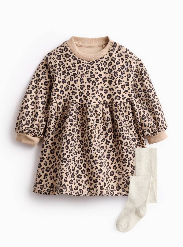 Pink Leopard Print Sweatshirt Dress & Tights 9-12 months